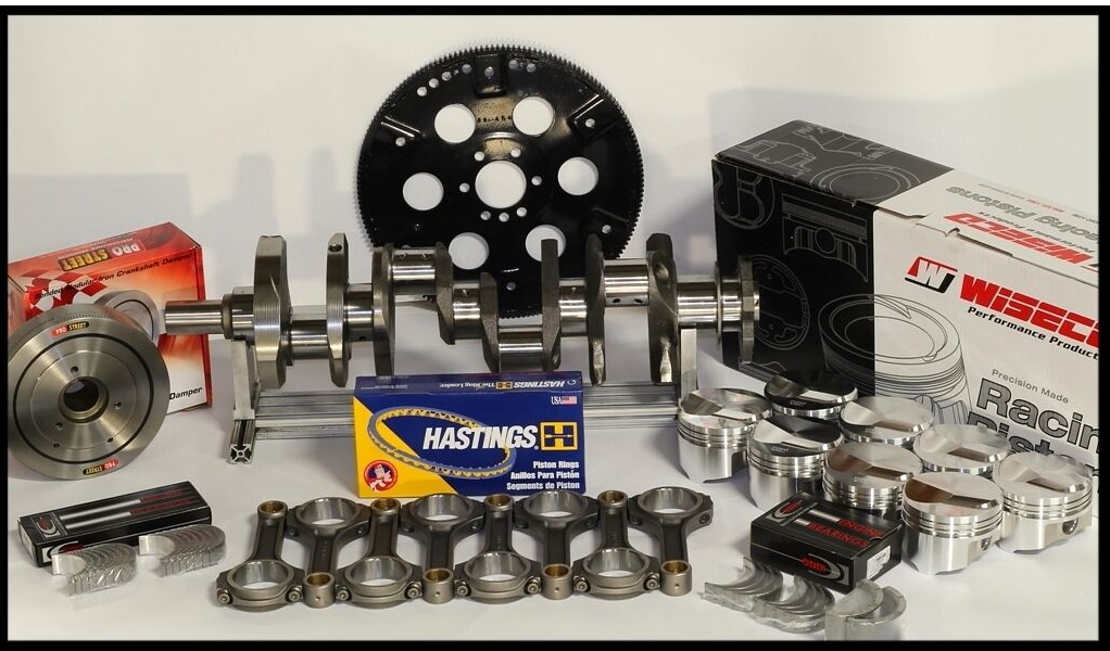 383 ASSEMBLY SCAT CRANK 5.7 RODS WISECO +4 DOME 030 PISTONS 2PC RMS