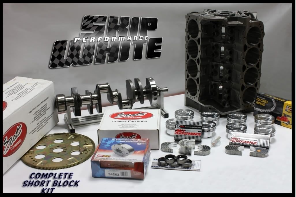 SBC CHEVY 427 DART SHORT BLOCK FORGED -8cc DISH 4.125 PISTONS SCAT RODS, MANLEY CRANK