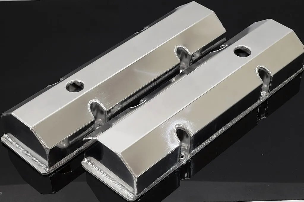 SBC POLISHED FABRICATED TALL ALUMINUM VALVE COVERS w/ ACCESSORY HOLES