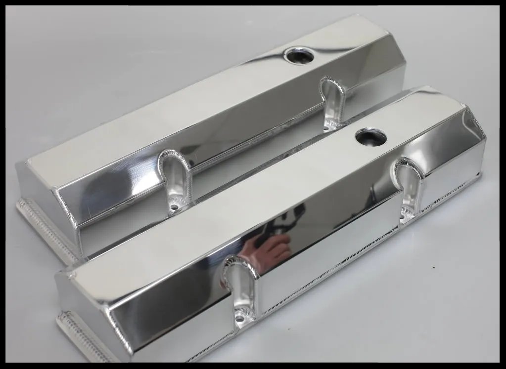 SBC POLISHED FABRICATED TALL ALUMINUM VALVE COVERS w/ ACCESSORY HOLES