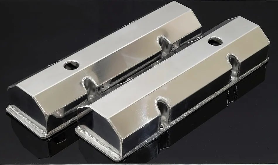 SBC POLISHED FABRICATED TALL ALUMINUM VALVE COVERS w/ ACCESSORY HOLES