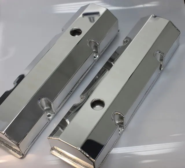 SBC POLISHED FABRICATED TALL ALUMINUM VALVE COVERS w/ ACCESSORY HOLES